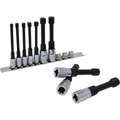 Metric Hex Socket Bit Set with Reduced Shank, 10 Pieces, 1/4"/3/8" Drive Size Absolute Business Supply