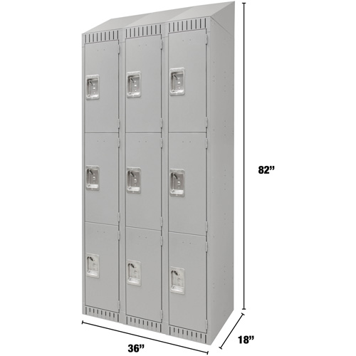 Lockers, 3 -tier, Bank of 3, 36" x 18" x 82", Steel, Grey, Knocked Down Absolute Business Supply