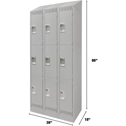 Casiers, 3 niveaux, Bloc de 3, 36" x 18" x 86", Acier, Gris, D&eacute;mont&eacute; Absolute Business Supply