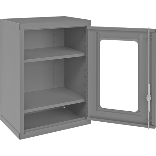 Armoire de rangement murale avec portes transparentes, 26-15/16" h x 18-1/8" la x 13-11/16" p, 2 tablettes, Acier, Gris Absolute Business Supply