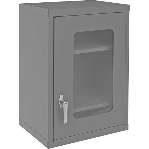 Armoire de rangement murale avec portes transparentes, 26-15/16" h x 18-1/8" la x 13-11/16" p, 2 tablettes, Acier, Gris Absolute Business Supply