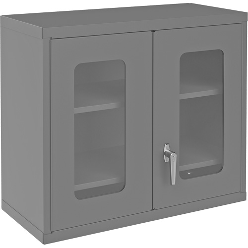 Armoire de rangement murale avec portes transparentes, 26-15/16" h x 29-7/8" la x 13-11/16" p, 2 tablettes, Acier, Gris Absolute Business Supply