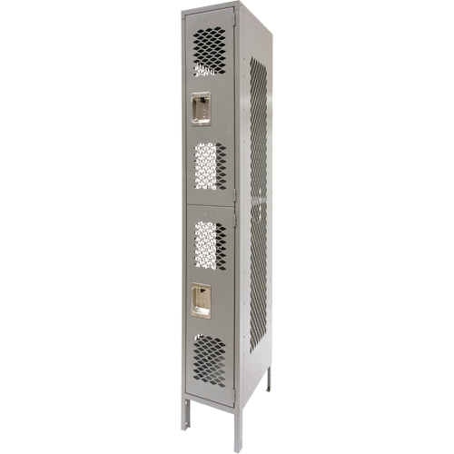 Vented Lockers, 2 -tier, 12" x 18" x 78", Steel, Grey, Knocked Down, Perforated Absolute Business Supply