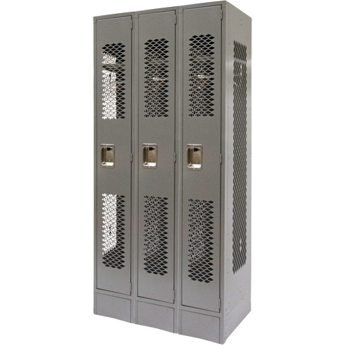 Casiers ventil&eacute;s, Bloc de 3, 36" x 18" x 78", Acier, Gris, D&eacute;mont&eacute;, Perfor&eacute; Absolute Business Supply