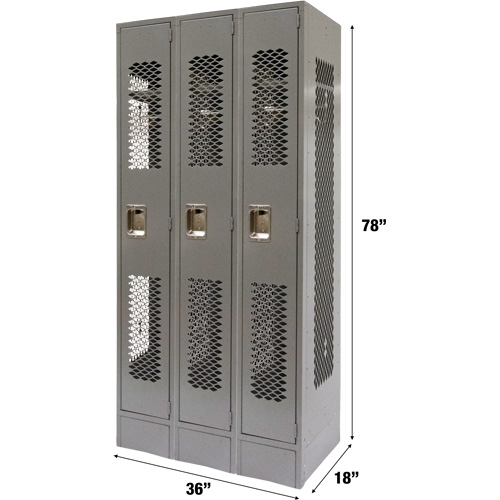 Casiers ventil&eacute;s, Bloc de 3, 36" x 18" x 78", Acier, Gris, D&eacute;mont&eacute;, Perfor&eacute; Absolute Business Supply