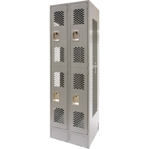 Casiers ventil&eacute;s, 2 niveaux, Bloc de 2, 24" x 18" x 78", Acier, Gris, D&eacute;mont&eacute;, Perfor&eacute; Absolute Business Supply