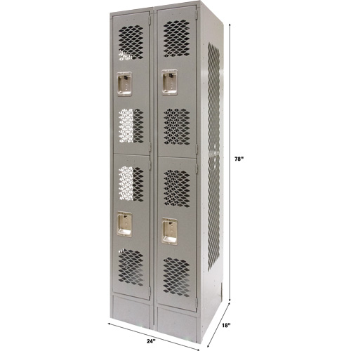 Casiers ventil&eacute;s, 2 niveaux, Bloc de 2, 24" x 18" x 78", Acier, Gris, D&eacute;mont&eacute;, Perfor&eacute; Absolute Business Supply