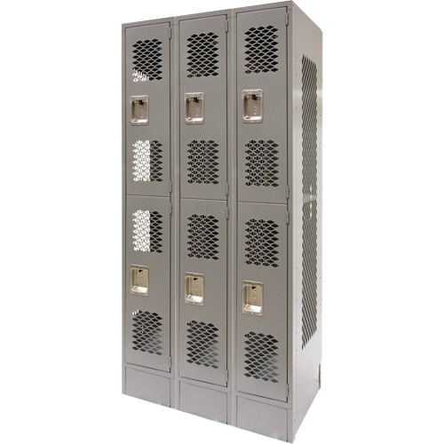 Casiers ventil&eacute;s, 2 niveaux, Bloc de 3, 36" x 18" x 78", Acier, Gris, D&eacute;mont&eacute;, Perfor&eacute; Absolute Business Supply