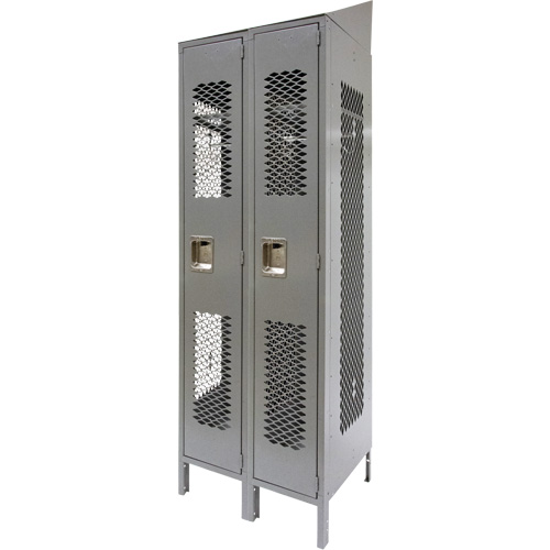 Vented Lockers, Bank of 2, 24" x 18" x 88", Steel, Grey, Knocked Down, Perforated Absolute Business Supply