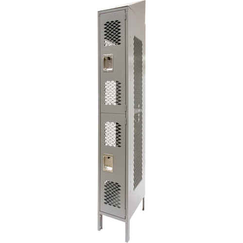 Vented Lockers, 2 -tier, 12" x 18" x 88", Steel, Grey, Knocked Down, Perforated Absolute Business Supply