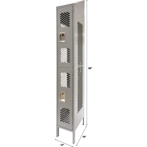 Vented Lockers, 2 -tier, 12" x 18" x 88", Steel, Grey, Knocked Down, Perforated Absolute Business Supply