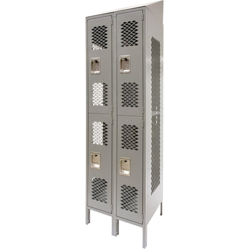 Casiers ventil&eacute;s, 2 niveaux, Bloc de 2, 24" x 18" x 88", Acier, Gris, D&eacute;mont&eacute;, Perfor&eacute; Absolute Business Supply
