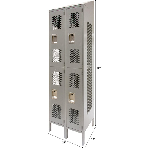 Casiers ventil&eacute;s, 2 niveaux, Bloc de 2, 24" x 18" x 88", Acier, Gris, D&eacute;mont&eacute;, Perfor&eacute; Absolute Business Supply