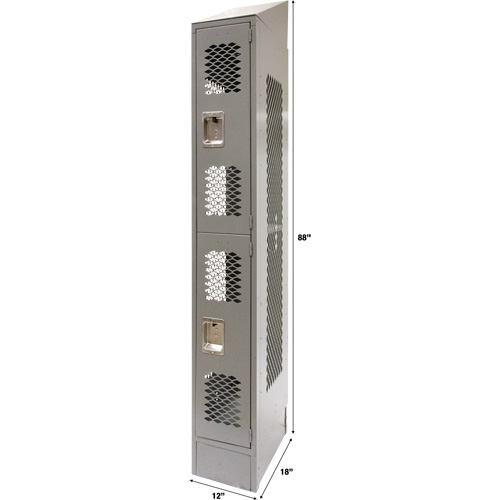 Vented Lockers, 2 -tier, 12" x 18" x 88", Steel, Grey, Knocked Down, Perforated Absolute Business Supply