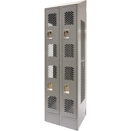 Vented Lockers, 2 -tier, Bank of 2, 24" x 18" x 88", Steel, Grey, Knocked Down, Perforated Absolute Business Supply