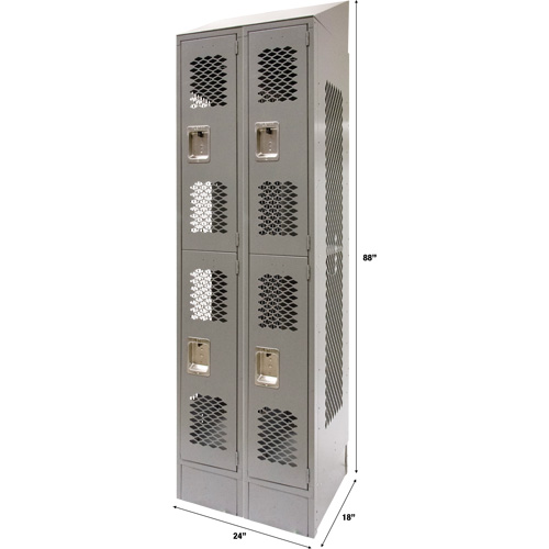 Vented Lockers, 2 -tier, Bank of 2, 24" x 18" x 88", Steel, Grey, Knocked Down, Perforated Absolute Business Supply