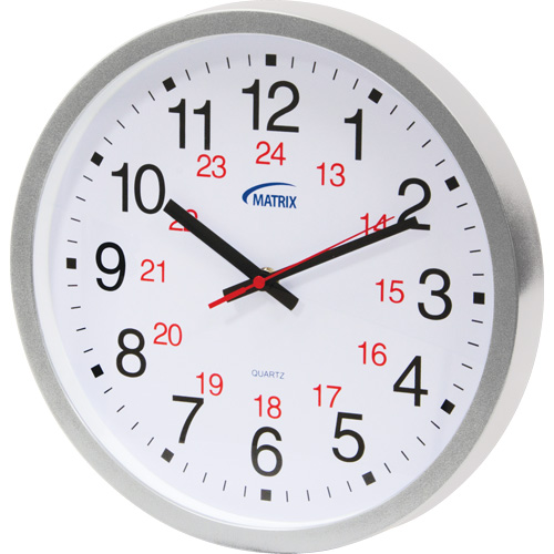 Horloge 12/24 h, Analogique, &agrave; piles, 12", Argent Absolute Business Supply