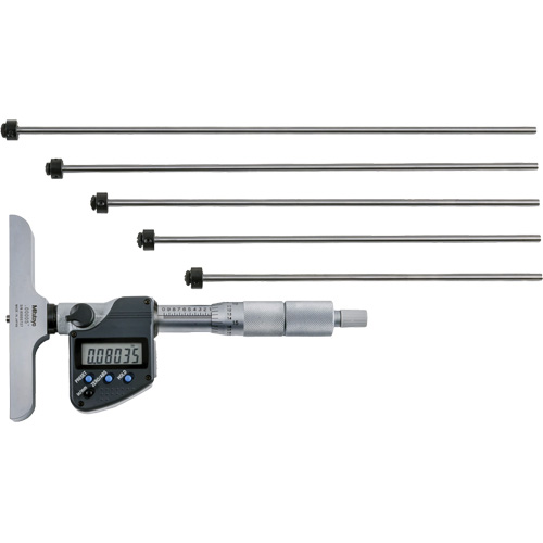 Digital Depth Micrometer with Interchangeable Rod, 0" - 12" (0 mm - 304.8 mm) Range, 0.00005" (0.001 mm) Resolution Absolute Business Supply