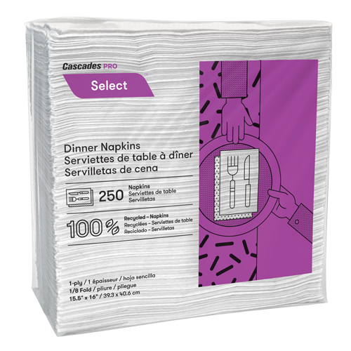 Serviettes de table &agrave; pli 1/8 Pro Select, 1 pli, 15,5" x 16" Absolute Business Supply