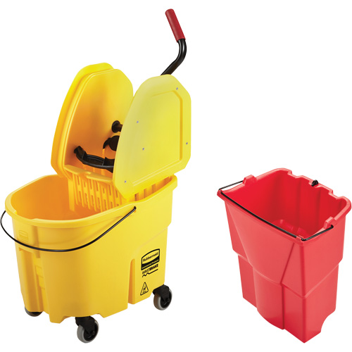 Ensemble de seau pour vadrouille et essoreuse WaveBrake, Pression vers le bas, 8,75 gal. US (35 pintes), Jaune Absolute Business Supply