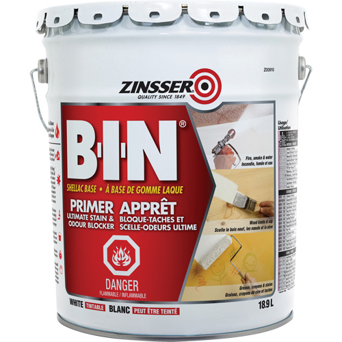 B-I-N&reg; Shellac-Base Sealer Primer, 18.9 L, Pail, Tintable White Absolute Business Supply