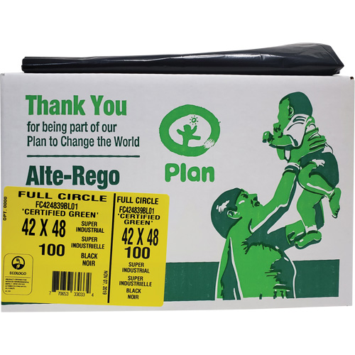 Full Circle Super Industrial Garbage Bags, Biodegradable, X-Strong, 48" L x 42" W, 1.5 mils Thick Absolute Business Supply
