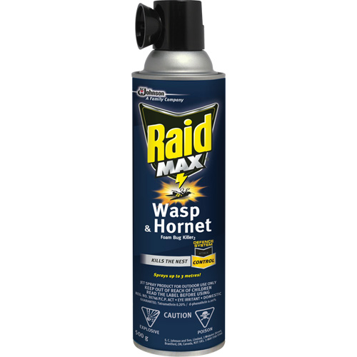 Raid&reg; Max&reg; Wasp & Hornet Foam Bug Killer, 500 g, Aerosol Can, Solvent Base Absolute Business Supply