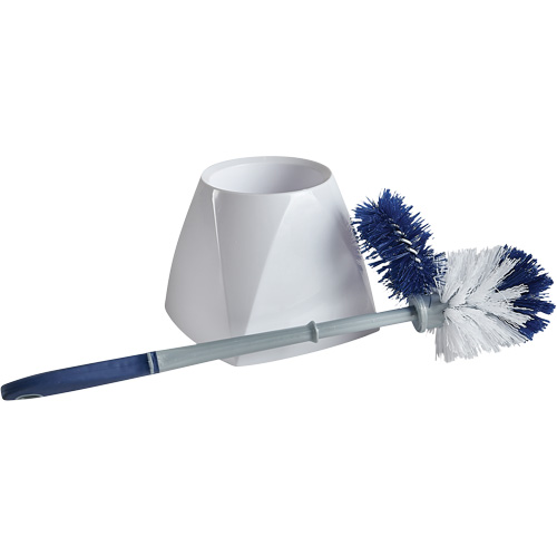 Toilet Brush with Lip & Holder, 15" L, Synthetic Bristles, White Absolute Business Supply