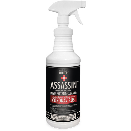 Nettoyant d&eacute;sinfectant pr&ecirc;t &agrave; l'emploi Janitori Assassin, 1 L, Bouteille &agrave; g&acirc;chette Absolute Business Supply