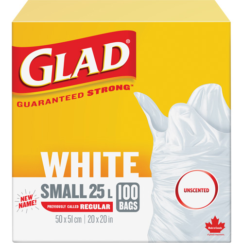 Small 25L Unscented Garbage Bags, Regular, 20" W x 20" L, White Absolute Business Supply