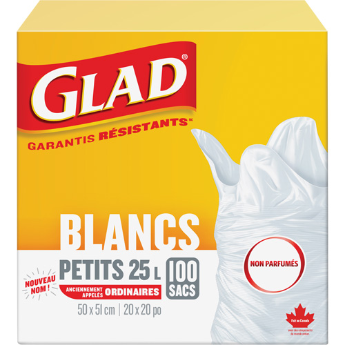 Small 25L Unscented Garbage Bags, Regular, 20" W x 20" L, White Absolute Business Supply