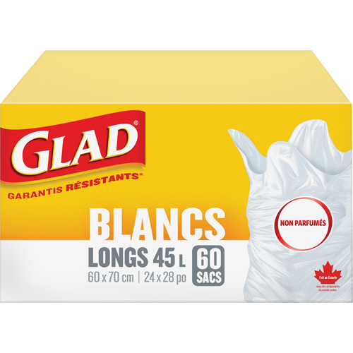 Tall 45L Unscented Garbage Bags, Regular, 24" W x 28" L, White Absolute Business Supply