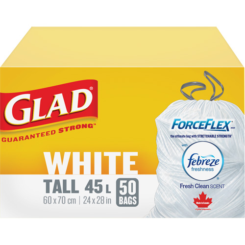 Tall 45L Febreze Garbage Bags, Regular, 24" W x 28" L, White Absolute Business Supply