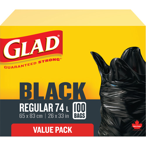 74L Garbage Bags, Regular, 26" W x 33" L, Black Absolute Business Supply