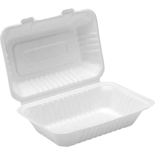 Compostable Hinged Food Containers, Bagasse, Rectangular Absolute Business Supply