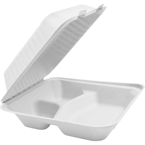Compostable Hinged Food Containers with Compartments, Bagasse, Square Absolute Business Supply