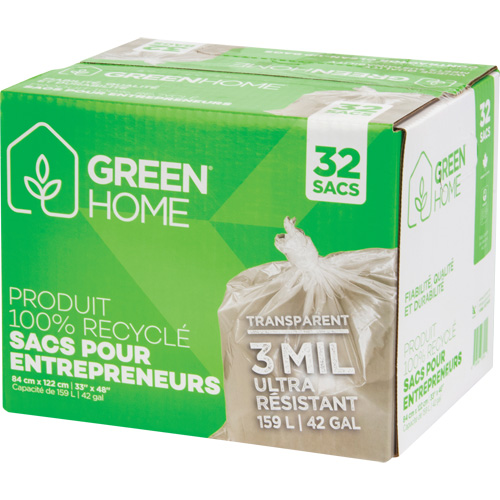 Green Home Garbage Bags, Strong, 33" W x 48" L, 3 mils, Clear, 159 L (42 Gal.) Capacity Absolute Business Supply
