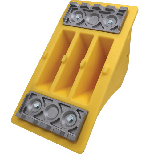 75 Ton Large Equipment Wheel Chock with Aluminum Cleats, Urethane, Yellow Absolute Business Supply