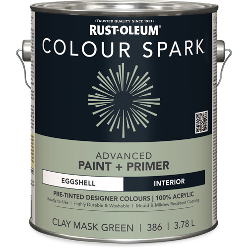 Peinture int&eacute;rieure pr&eacute;teint&eacute;e + appr&ecirc;t mural Colour Spark, Vert masque en argile, Satin&eacute;, 3,78 L, Gallon Absolute Business Supply