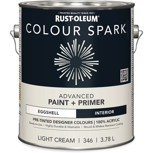 Peinture int&eacute;rieure pr&eacute;teint&eacute;e + appr&ecirc;t mural Colour Spark, Coton blanc, Semi-brillant, 3,78 L, Gallon Absolute Business Supply