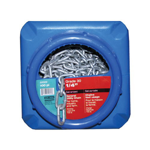 Chaînes galvanis&eacute;es par immersion &agrave; chaud, Acier au carbone, 1/4" x 100' (30,4 m) l, Calibre 30, Charge d'utilisation 1100 lb (0,55 tonne) Absolute Business Supply