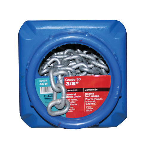 Chaînes galvanis&eacute;es par immersion &agrave; chaud, Acier au carbone, 3/8" x 45' (13,7 m) l, Calibre 30, Charge d'utilisation 2650 lb (1,325 tonne) Absolute Business Supply