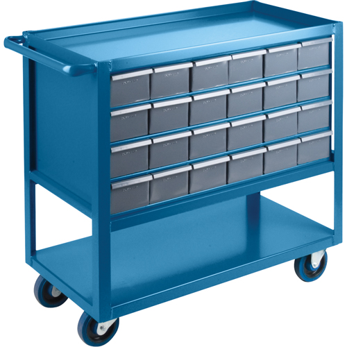 Chariot &agrave; tablette avec tiroir, 1200 lb Capacit&eacute;, Acier, 18" x la, 35" x ha, 36" p, Roues en Caoutchouc, Enti&egrave;rement soud&eacute;, 24 tirroirs Absolute Business Supply