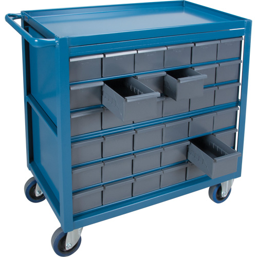 Chariot &agrave; tablette avec tiroir, 1200 lb Capacit&eacute;, Acier, 18" x la, 35" x ha, 36" p, Roues en Caoutchouc, Enti&egrave;rement soud&eacute;, 36 tirroirs Absolute Business Supply