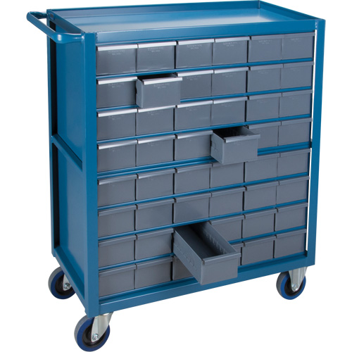 Drawer Shelf Cart, 1200 lbs. Capacity, Steel, 18" x W, 35" x H, 36" D, Rubber Wheels, All-Welded, 48 Drawers Absolute Business Supply