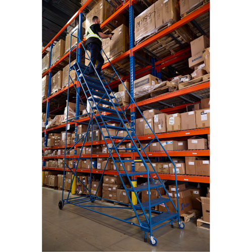 CSA-Certified Rolling Step Ladder with Locking Step, 16 Steps, 30" Step Width, 144" Platform Height, Steel Absolute Business Supply