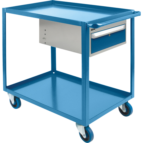 Heavy Duty Shelf Cart with Drawer, 1200 lbs. Capacity, Steel, 24" x W, 36" x H, 39" D, Rubber Wheels, All-Welded, 1 Drawers Absolute Business Supply