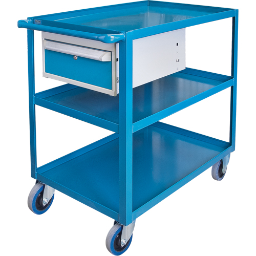 Heavy Duty Shelf Cart with Drawer, 1200 lbs. Capacity, Steel, 24" x W, 36" x H, 36" D, Rubber Wheels, All-Welded, 1 Drawers Absolute Business Supply