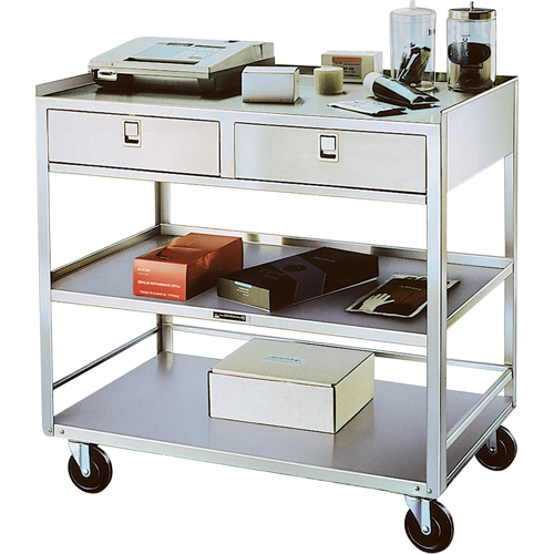 Stainless Steel Equipment Stands, 300 lbs. Capacity, Stainless Steel, 20"/20-1/8" x W, 35" x H, 37"/36-3/8" D, Knocked Down, 2 Drawers Absolute Business Supply
