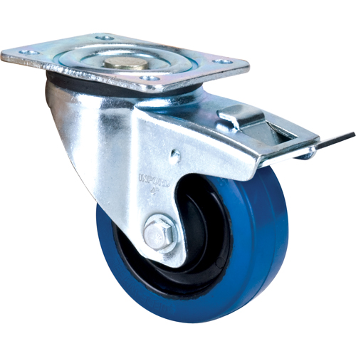 Roulette bleue, Pivotant avec frein, 4" (101,6 mm), Caoutchouc, 350 lb (158,8 kg) Absolute Business Supply